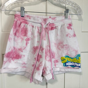 SpongeBob SquarePants pink tie-dye fleece shorts size xs
